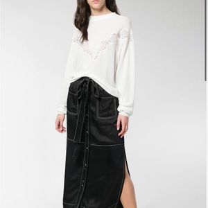 See By Chloe White Lace Trim Sheer Crew Neck Long sleeve Ribbed Top Size XS/S